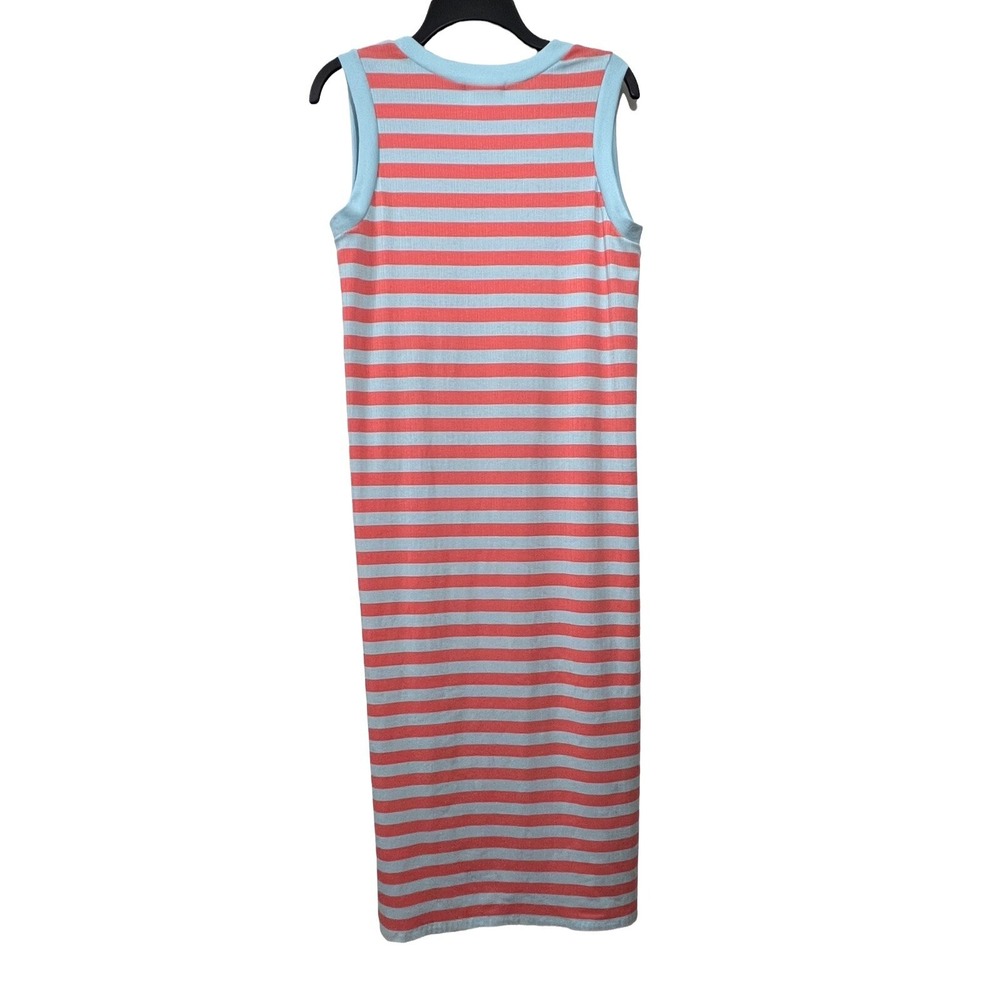 Ces Femme Long Maxi Tank Dress Sleeveless Striped Pale Blue Coral Stretch Size M - Picture 11 of 12